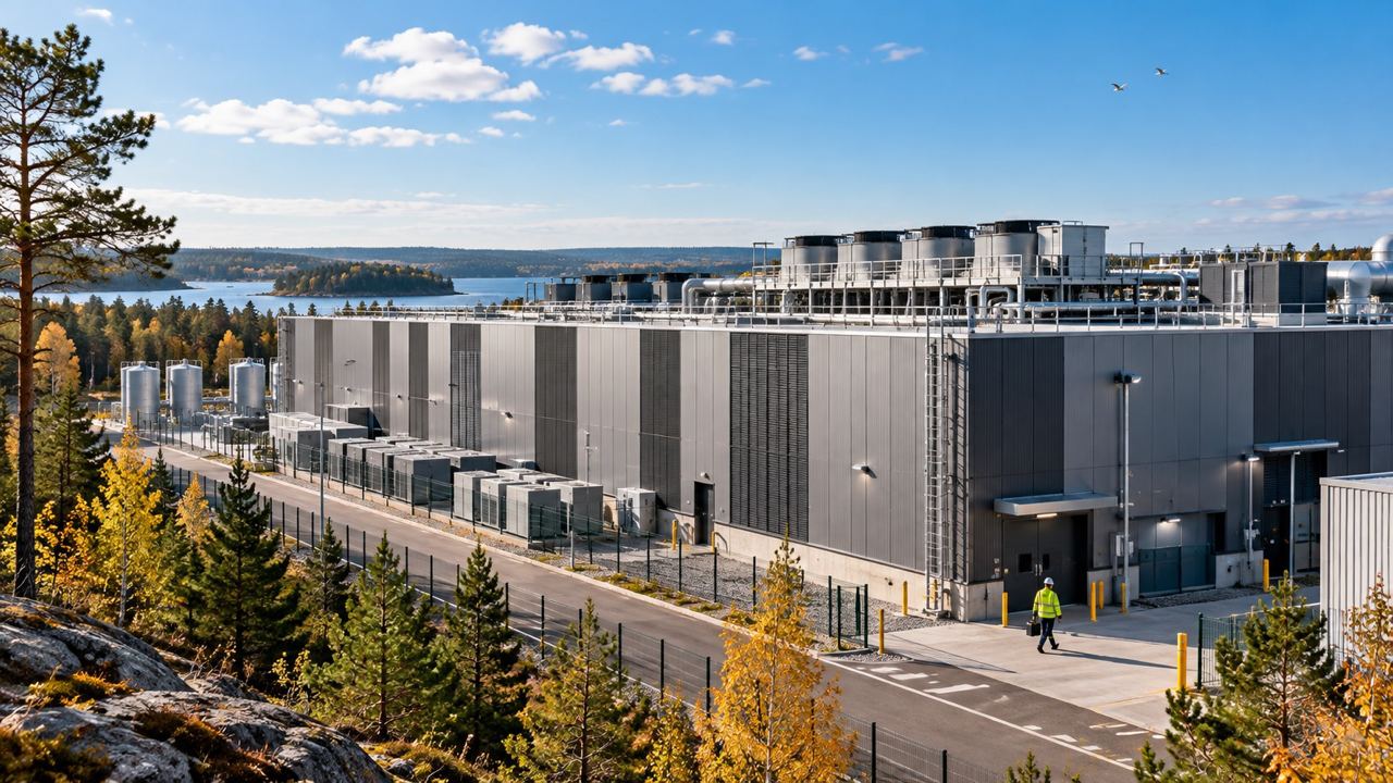 AMD AI supercomputer infrastructure in Sweden, illustrated by a modern Scandinavian data center