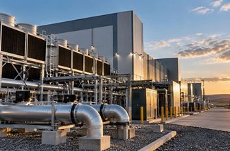 Cooling and power infrastructure outside a large AI data center, representing the additional 75 MW brought online at Applied Digital’s Polaris Forge 1 campus.