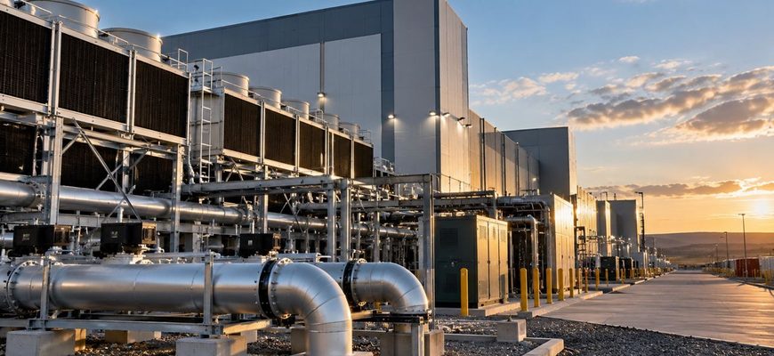 Cooling and power infrastructure outside a large AI data center, representing the additional 75 MW brought online at Applied Digital’s Polaris Forge 1 campus.