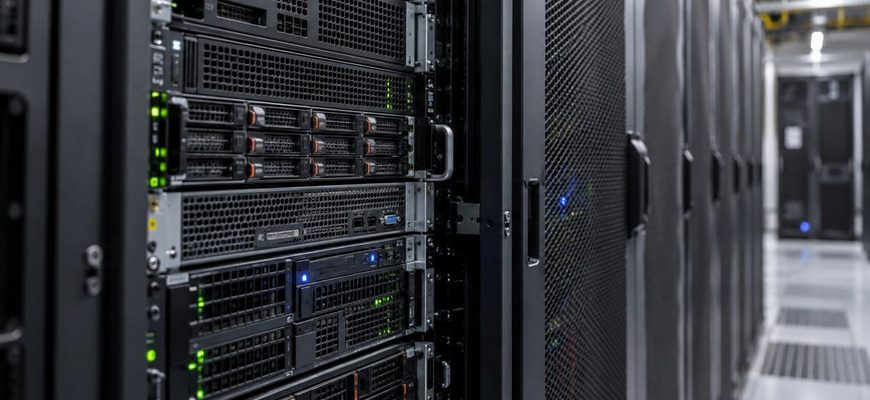Server racks in a data center aisle with active status lights following a cloud infrastructure ransomware incident.