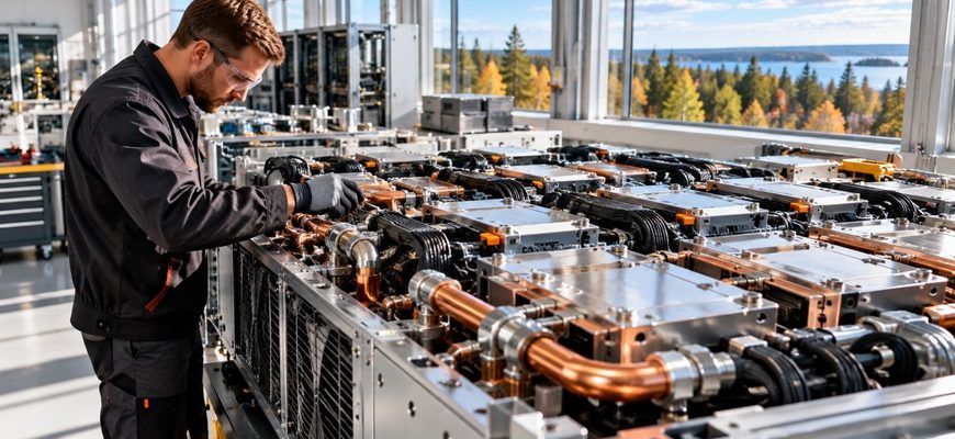 AMD AI supercomputer infrastructure illustrated by a liquid-cooled GPU server module inspected by an engineer